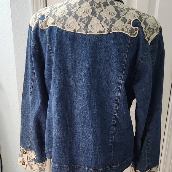 Denim Jacket with Lace Accents - Picture 4 of 7